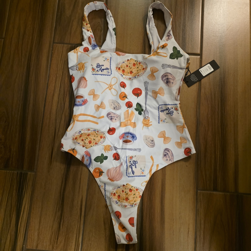 Fashion Nova White Bodysuit with Food Print